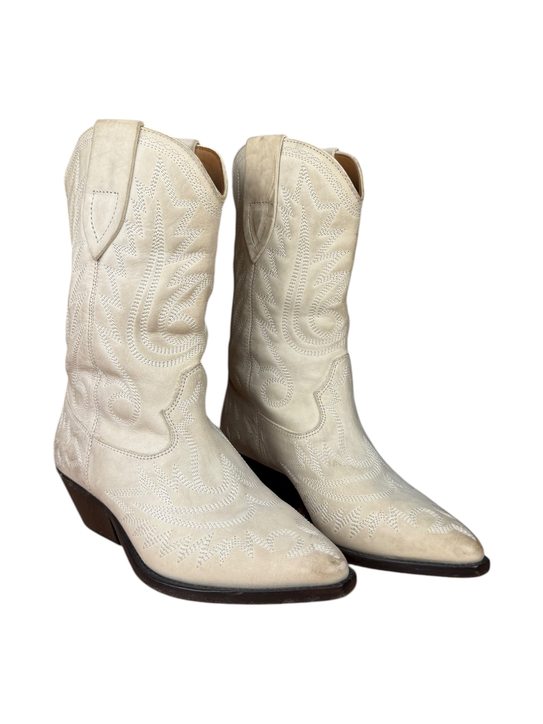 Isabel Marant White Distress Leather Western Boots