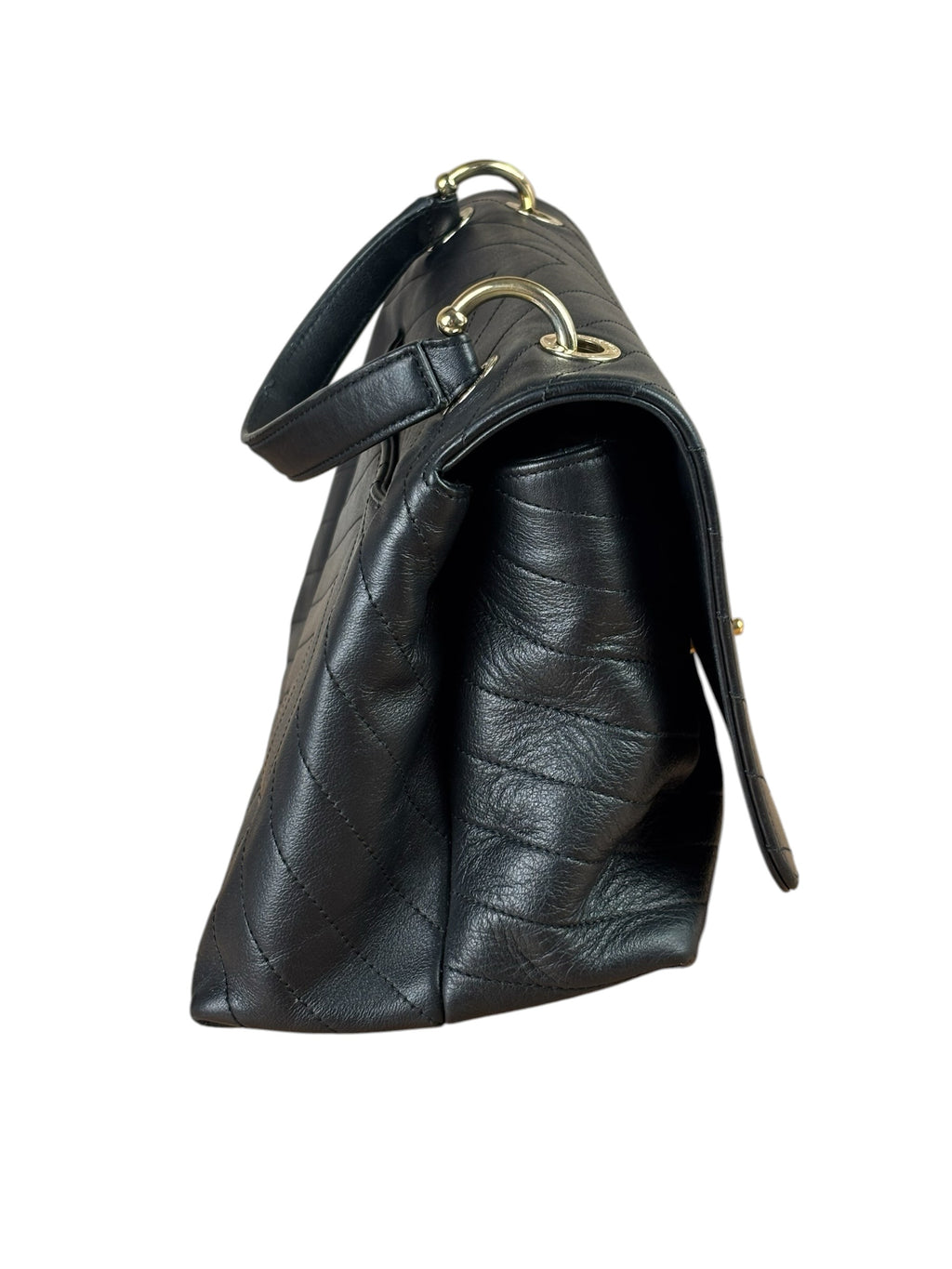 Chanel Grained Calfskin Chevron Stitch Chic Medium Top Handle Bag