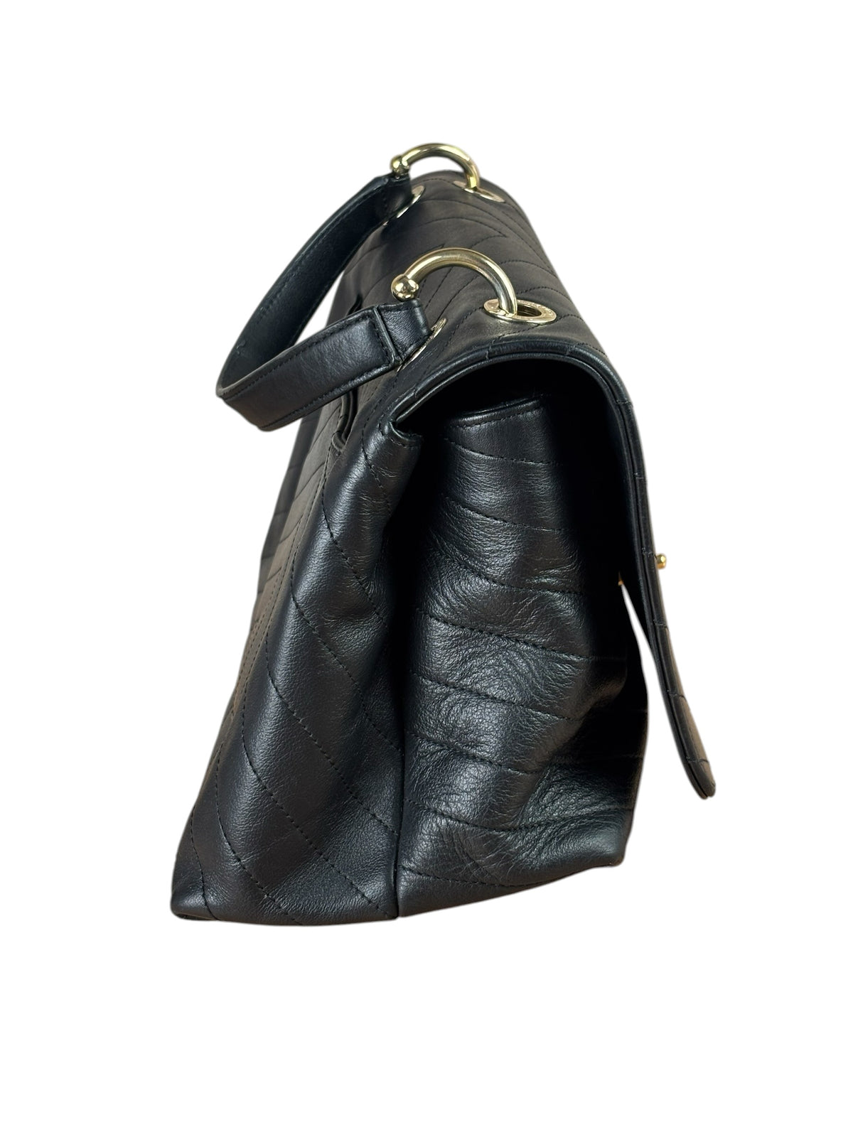 Chanel Grained Calfskin Chevron Stitch Chic Medium Top Handle Bag