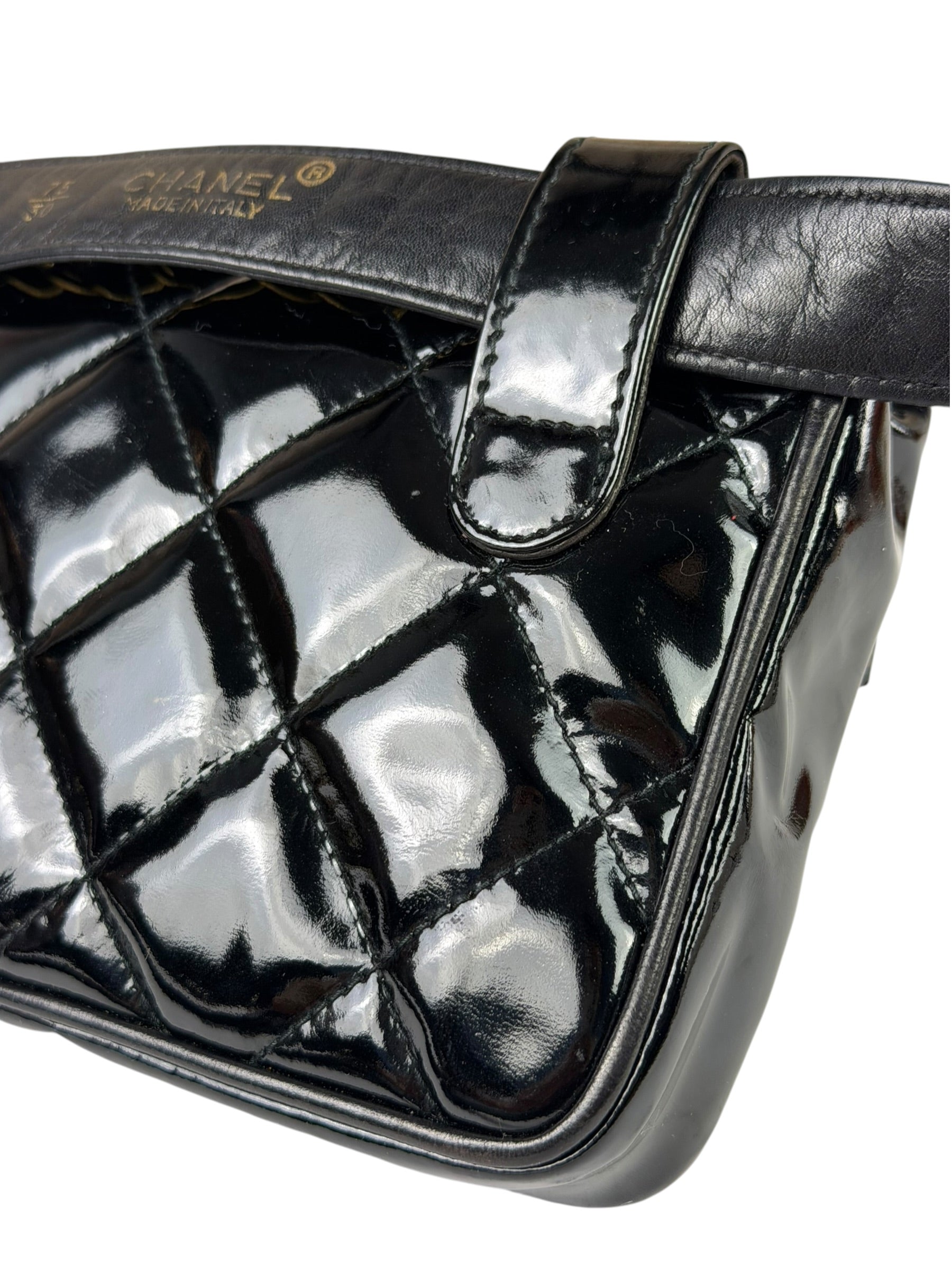 Chanel Black Patent Leather Belt Bag 1995