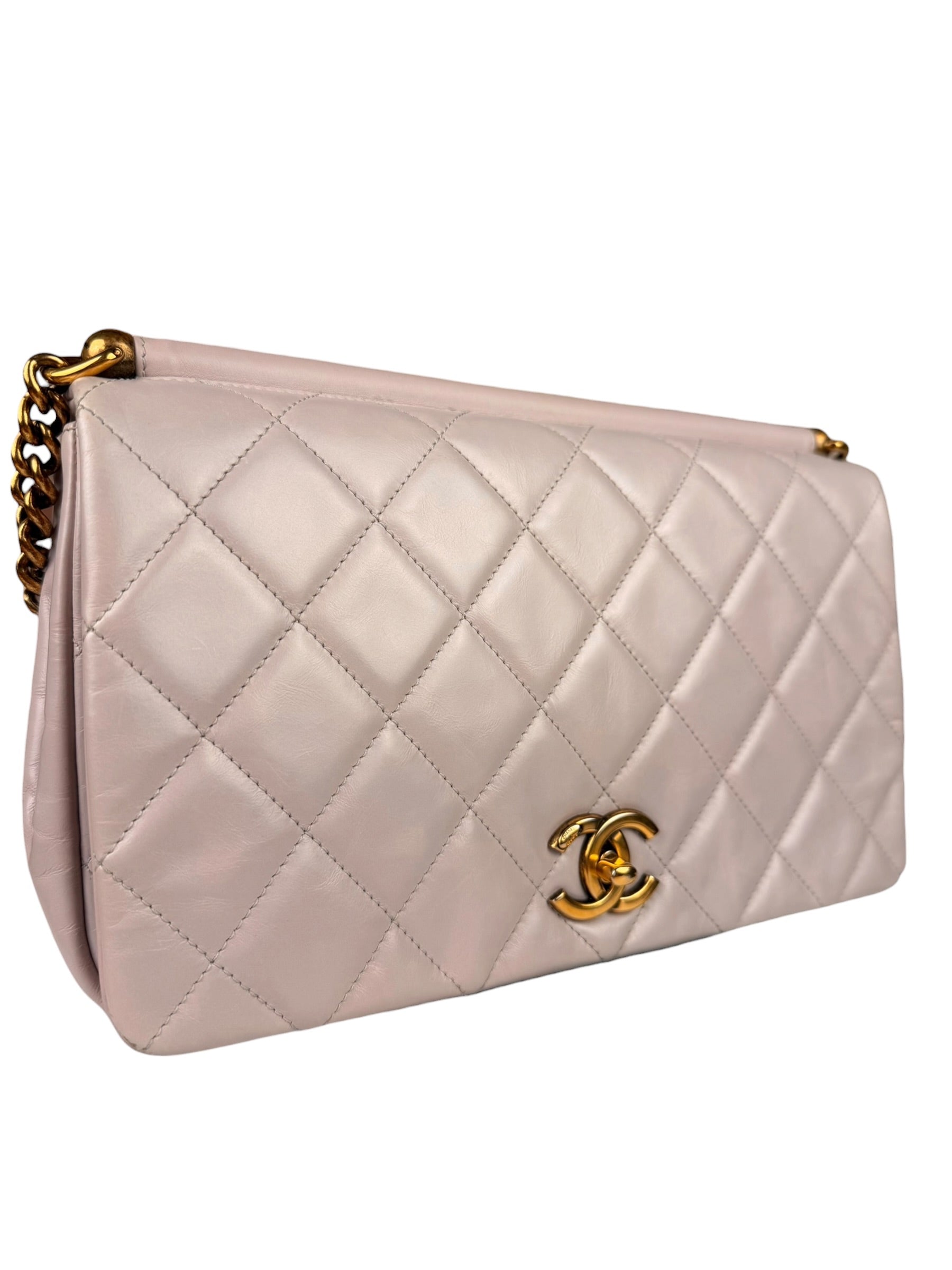 Chanel Light Lilac Calfskin Leather Quilted Flap Chain Bag
