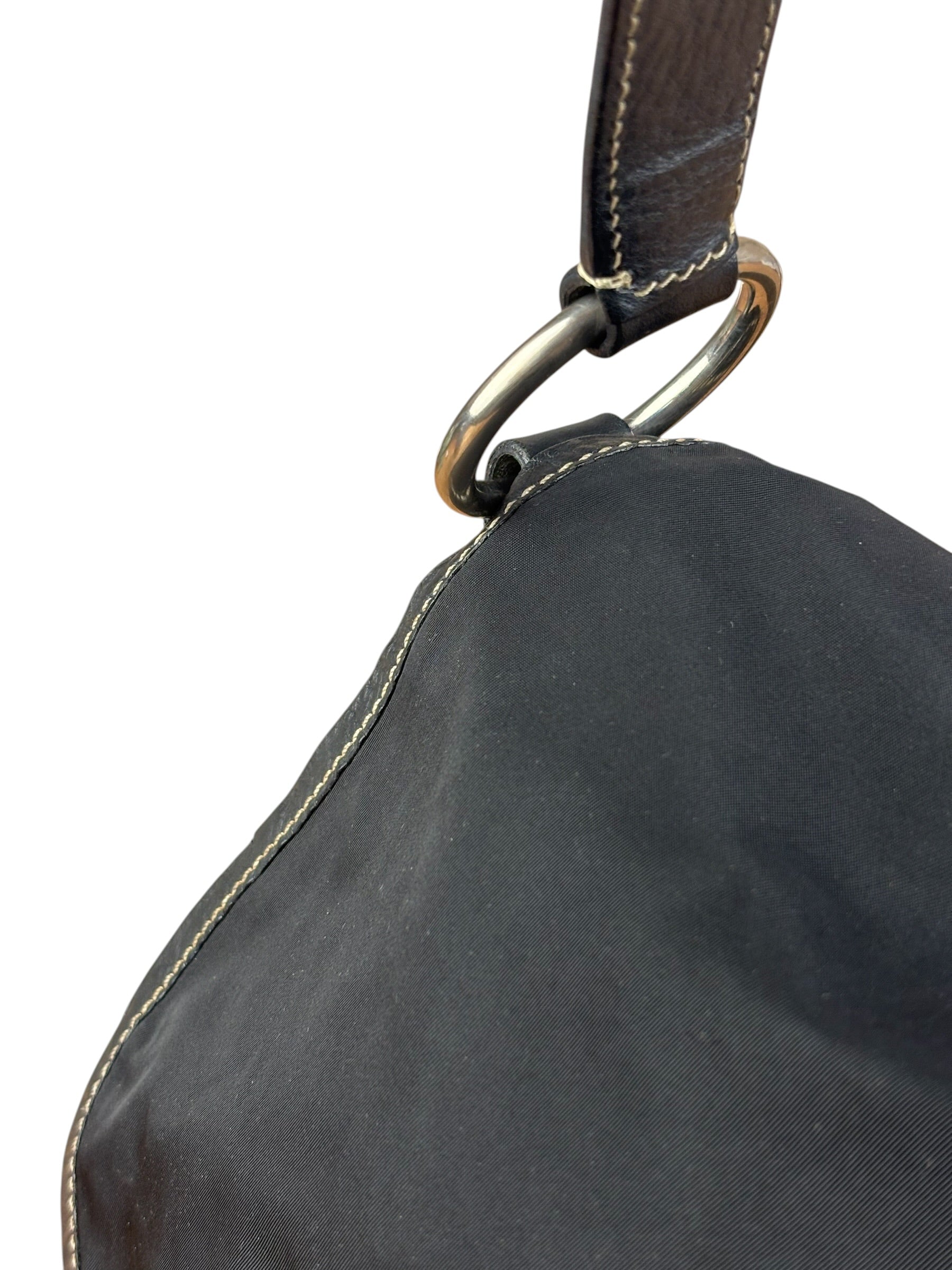 Damaged Prada Vintage Black Tessuto Nylon Leather Trim Saddle Flap Shoulder Bag