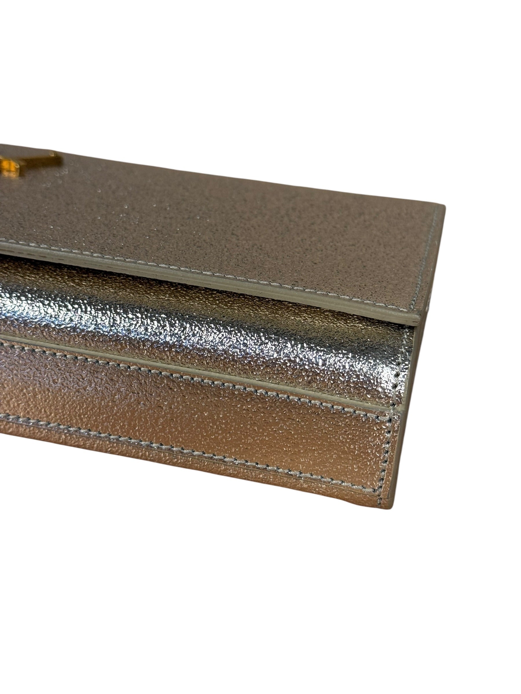 Saint Laurent Textured Metallic YSL Kate Clutch Bag