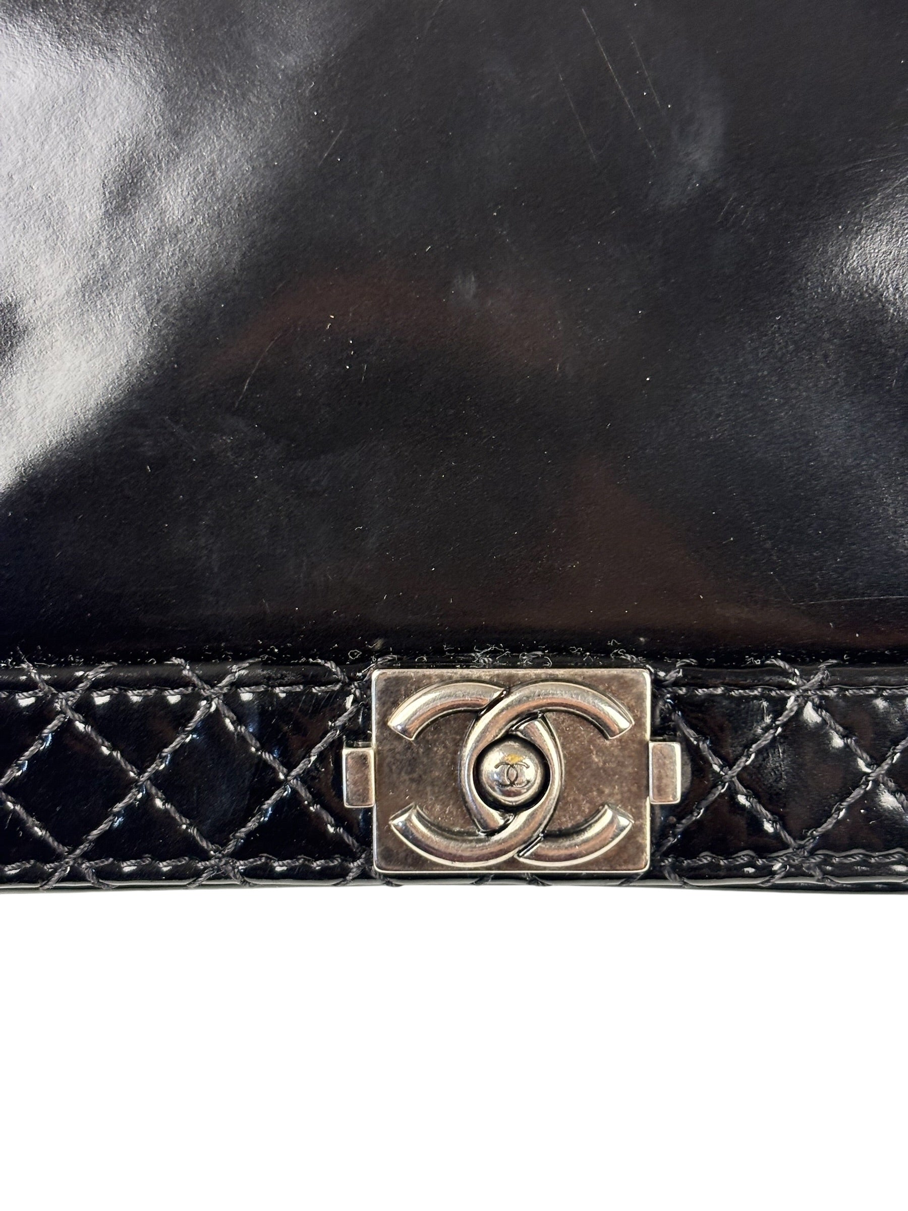 Chanel Black Patent Leather Boy Wallet on Chain Bag 2014