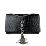 Yves Saint Laurent Black Croc-Embossed Calfskin Kate Tassel Shoulder Bag