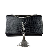 Yves Saint Laurent Black Croc-Embossed Calfskin Kate Tassel Shoulder Bag