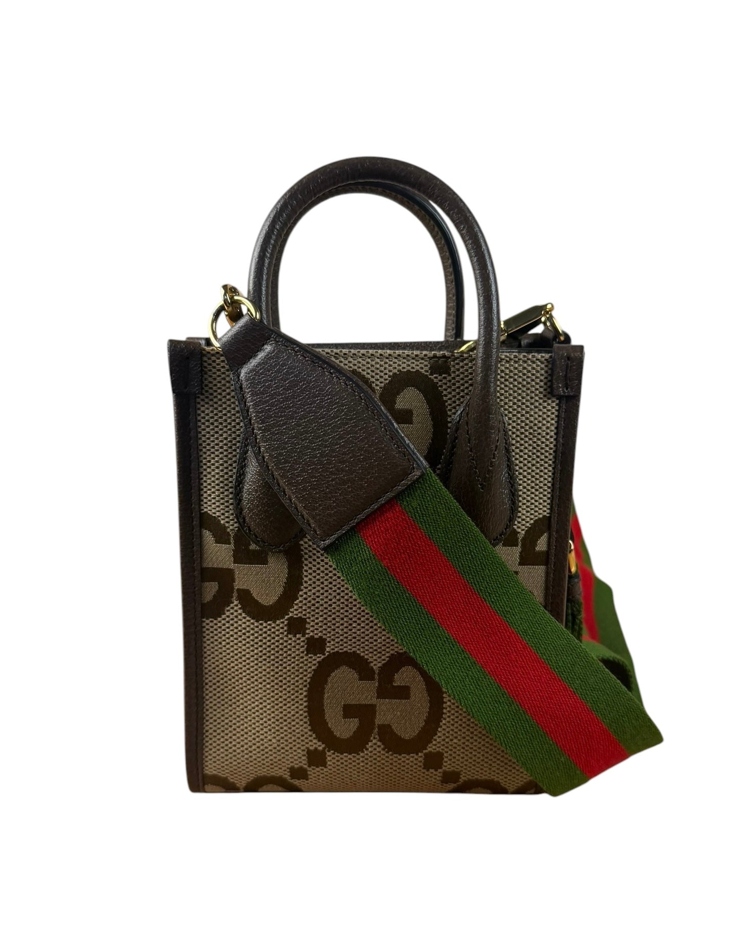 Gucci Brown Leather Trim Jumbo GG Mini Vertical Tote Bag