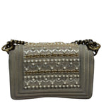 Chanel Grey Suede Beaded Pearl/Bead Boy Flap 2014