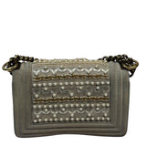 Chanel Grey Suede Beaded Pearl/Bead Boy Flap 2014
