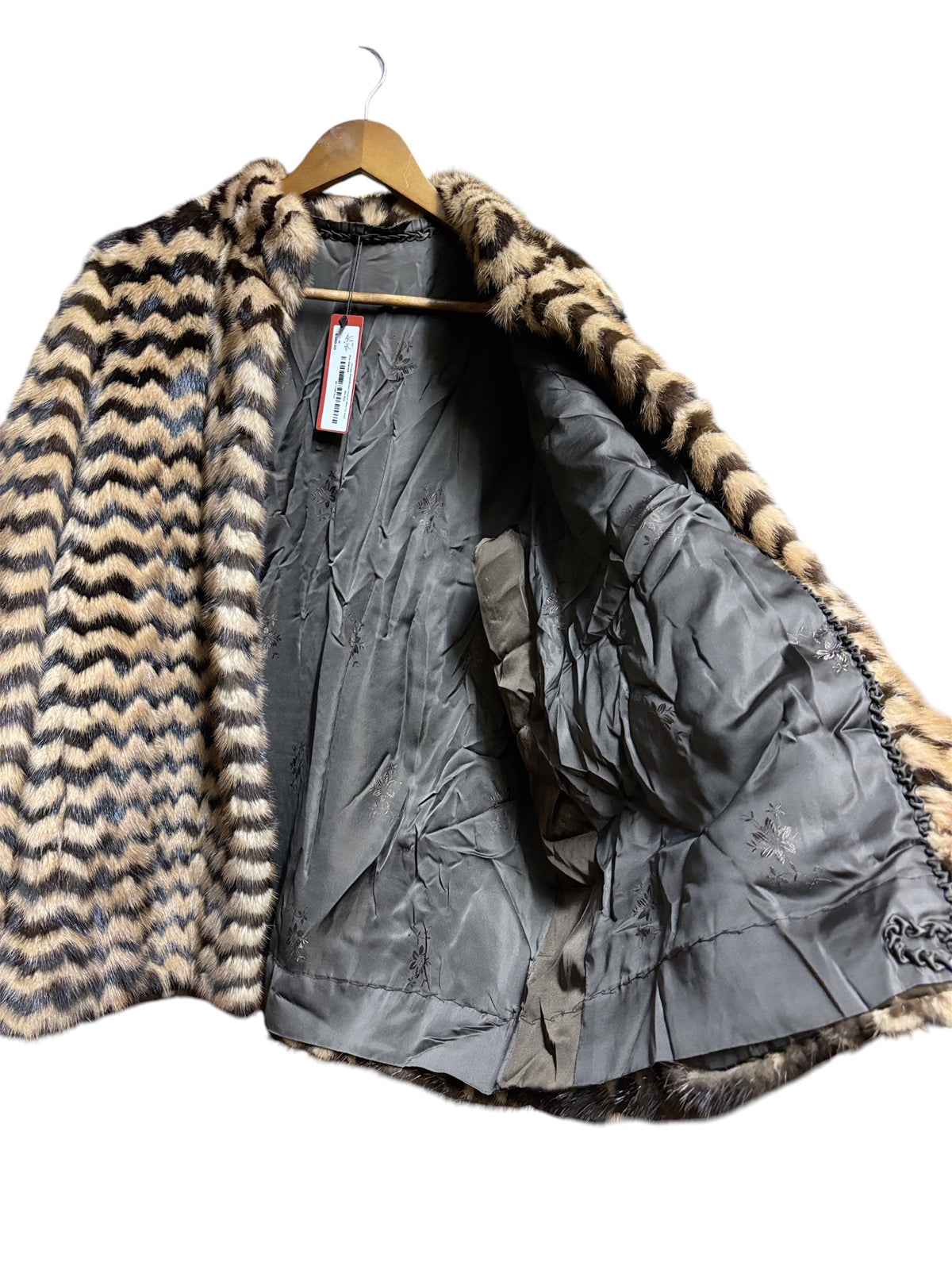 Vintage Beige/Brown Chevron Mink Fur Coat
