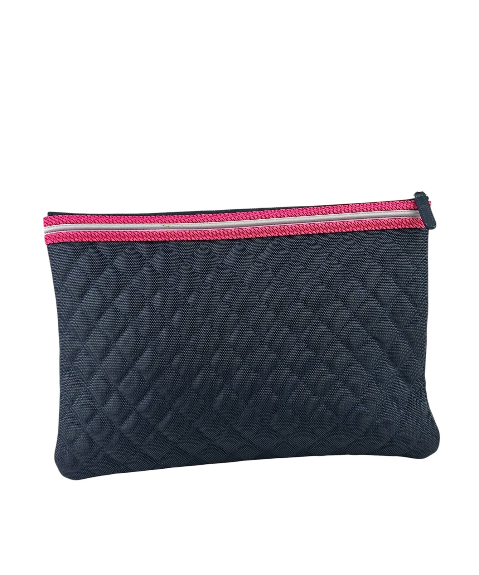 Chanel Navy Quilted Fluo Boy Medium O-Case Clutch