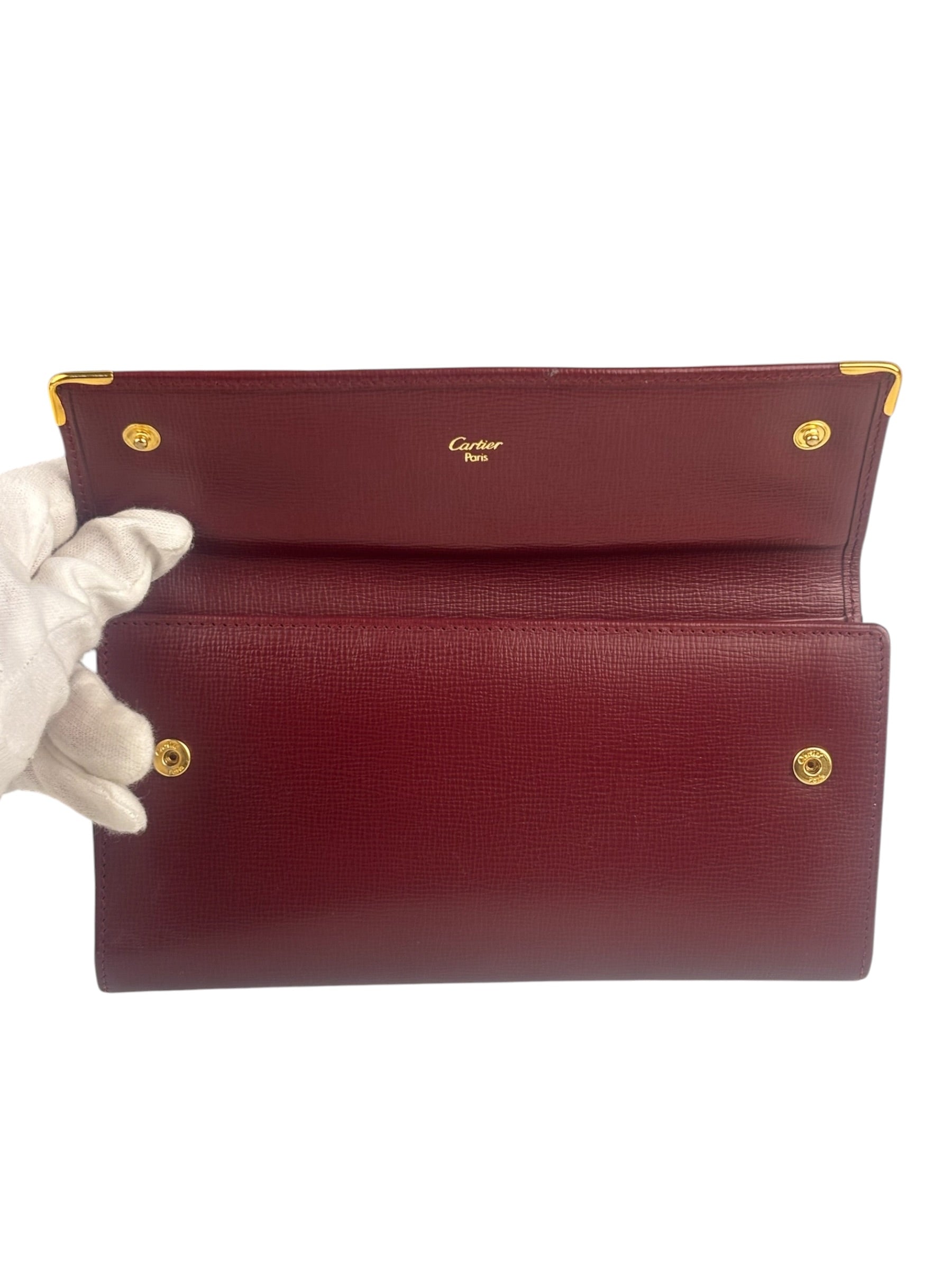 Cartier Burgundy Leather Trifold Long Wallet