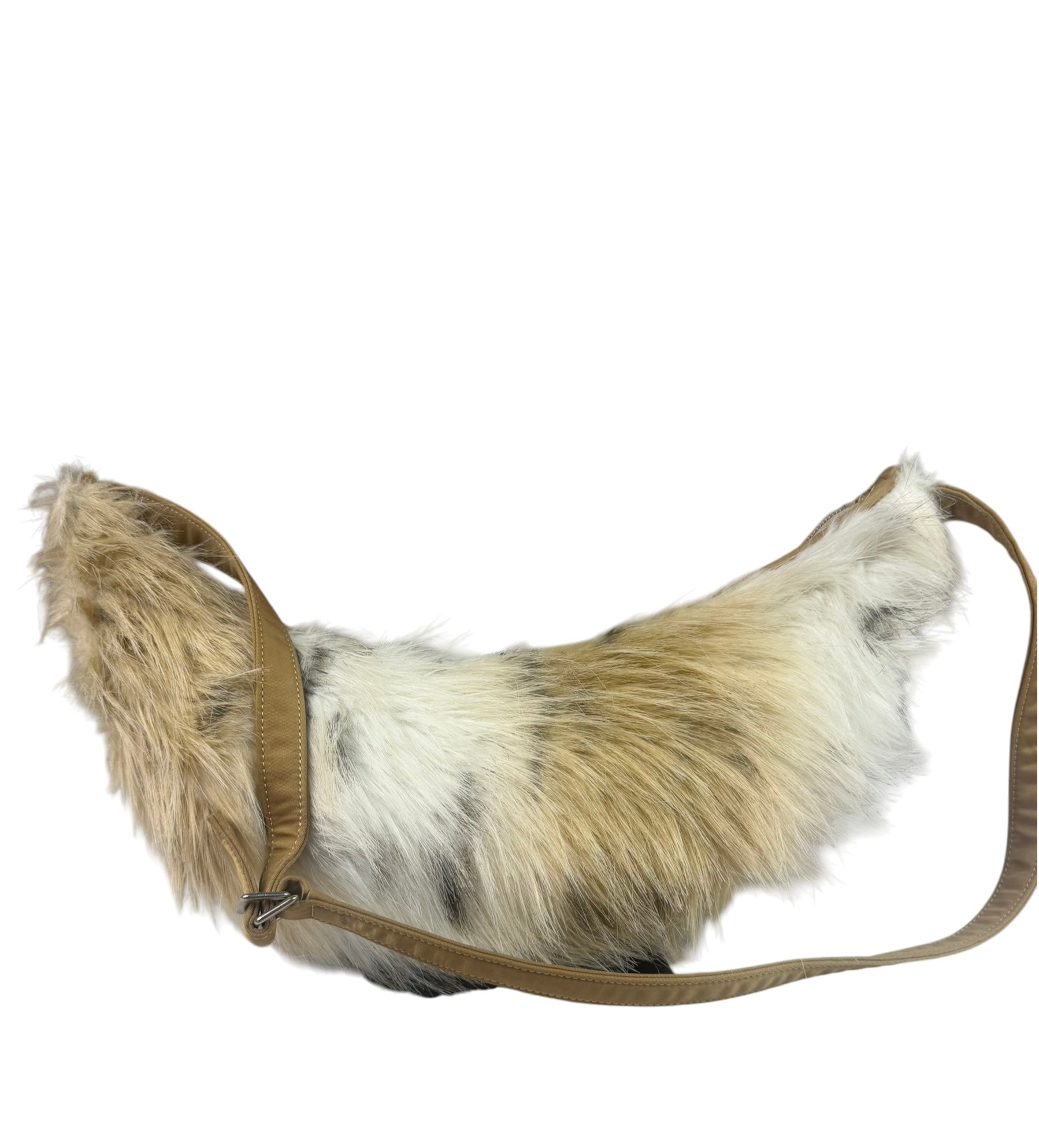 Burberrys Vintage Blue Label Beige Faux Fur Trimmed Shoulder Bag