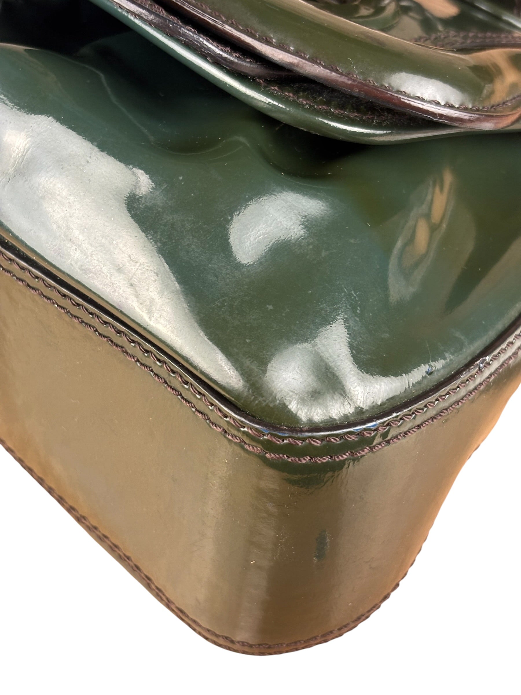 Fendi Vintage Green Patent Leather B Handbag
