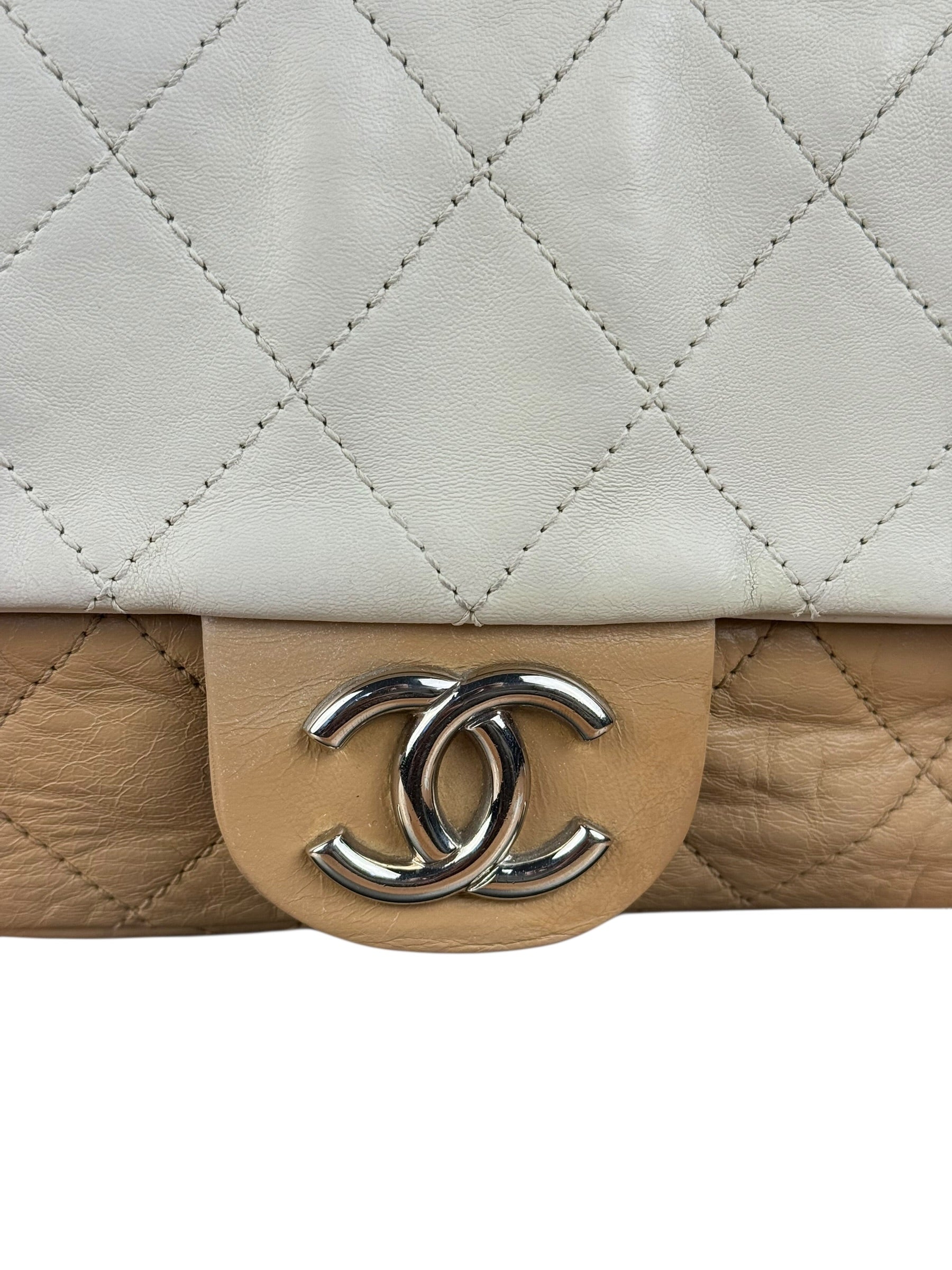 Chanel Bicolor Medium Leather Flap Bag Beige '08