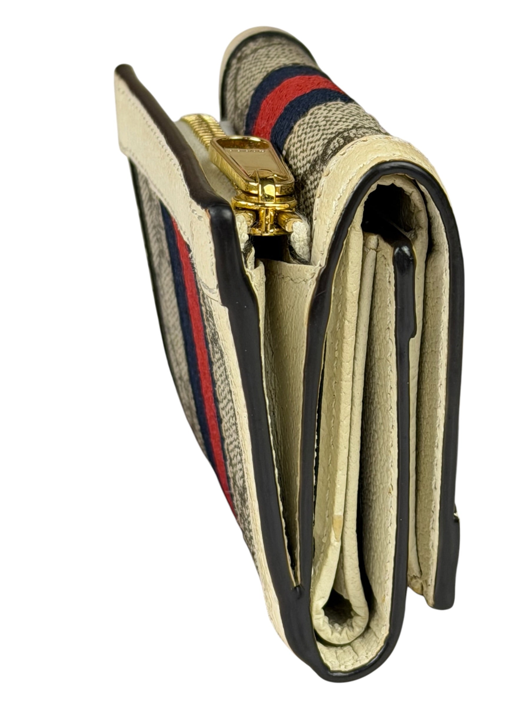 Gucci Beige Leather Trim Ophidia GG Supreme Card Case