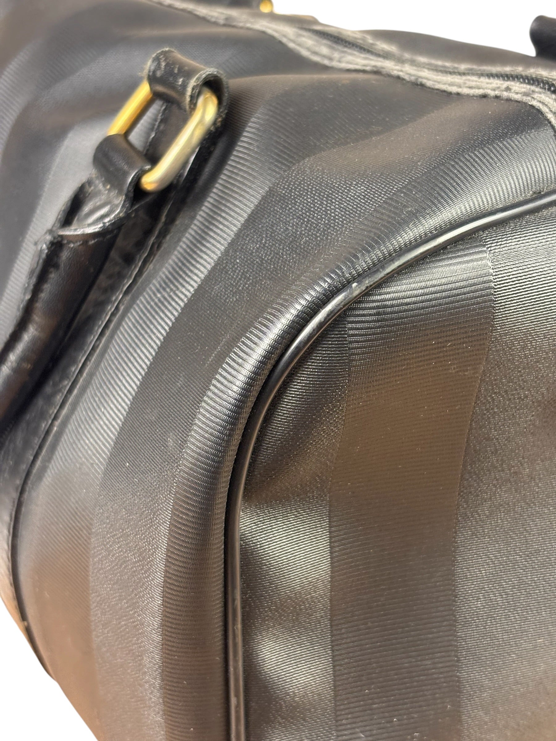 Fendi Grey/Black Leather Striped Boston Bag