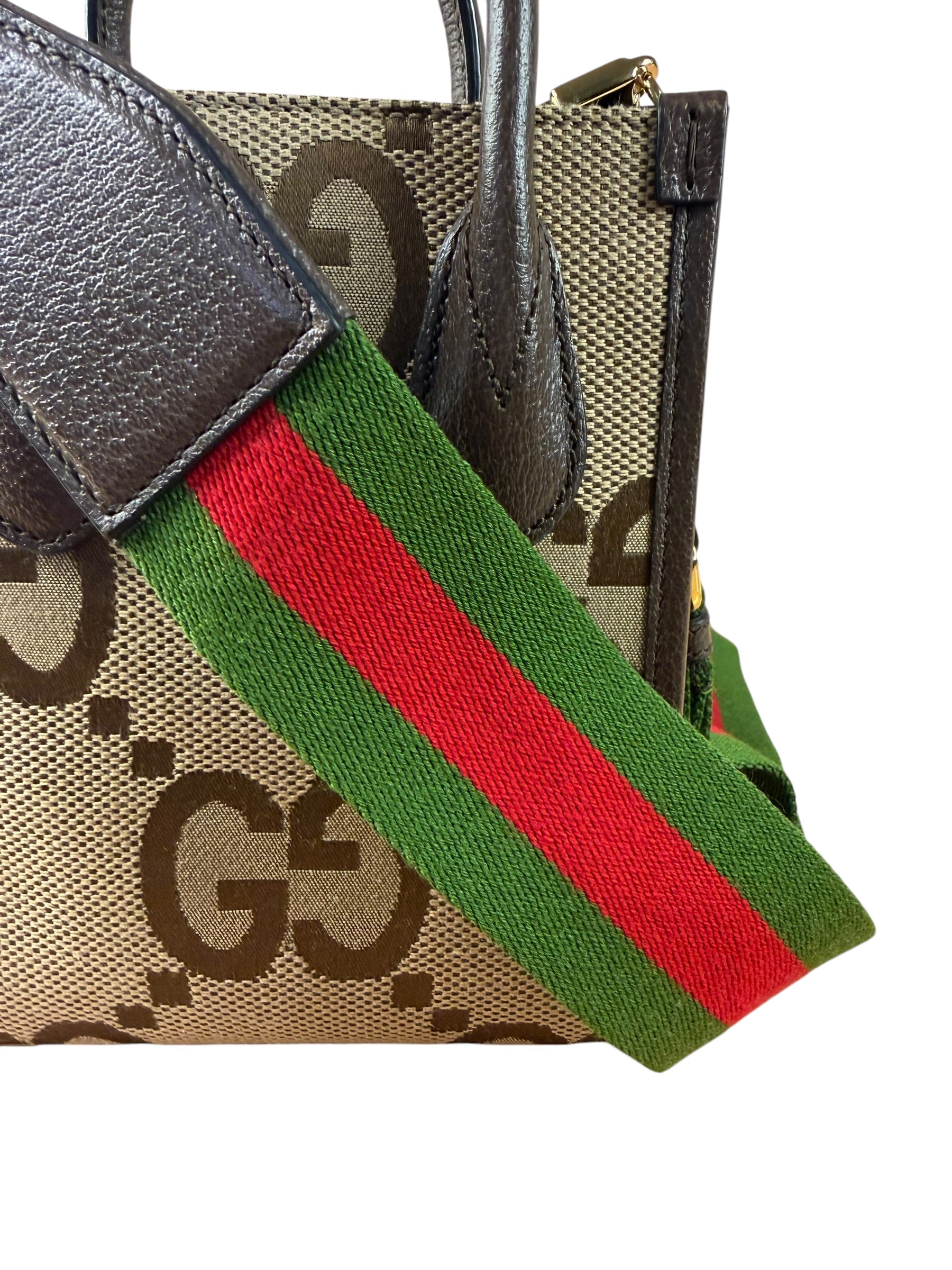 Gucci Brown Leather Trim Jumbo GG Mini Vertical Tote Bag