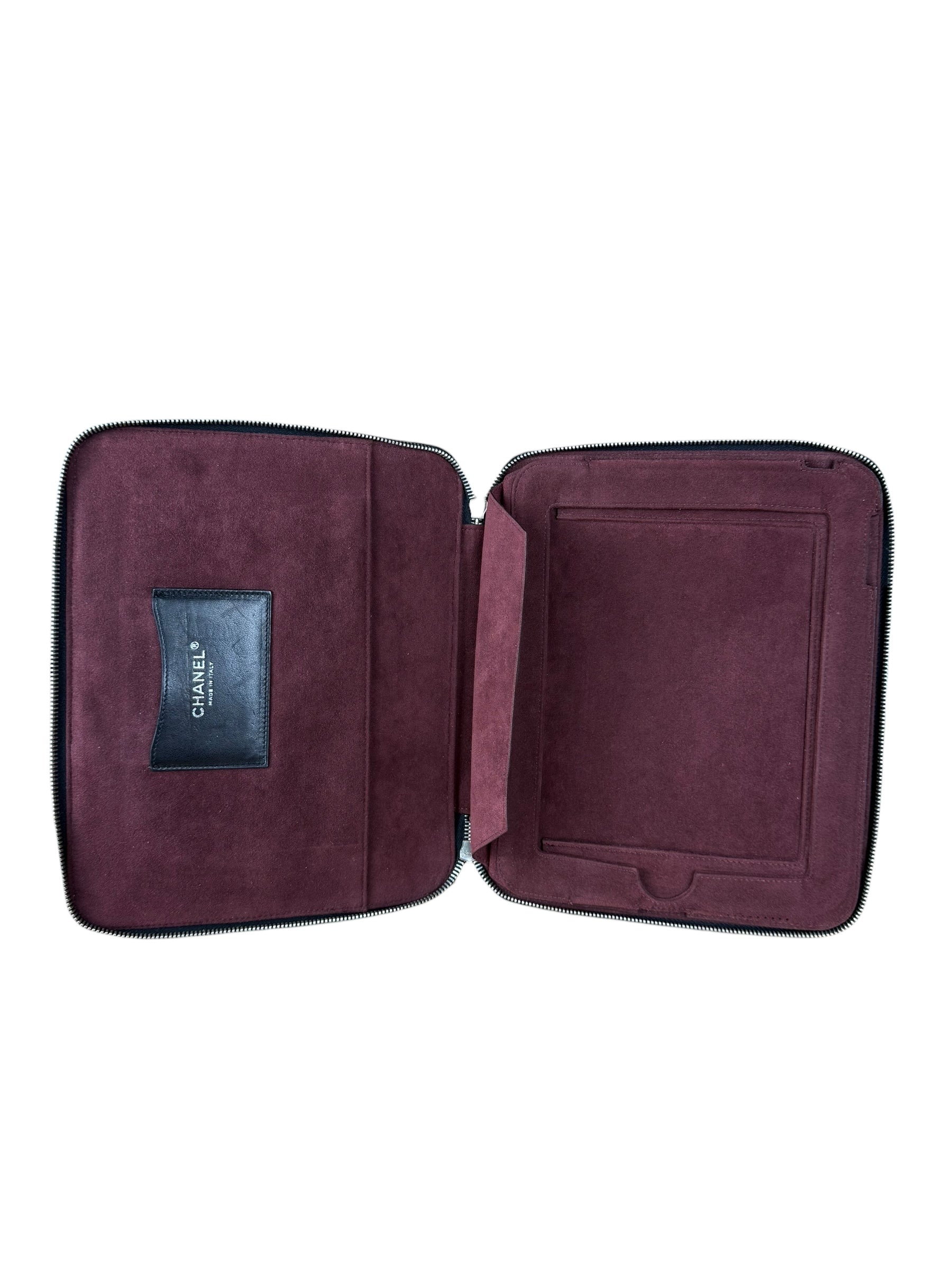 Chanel Black Quilted Caviar Leather Tablet Clutch Case