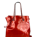 Chanel Red Patent CC Crystal Bon Bon Chain Tote