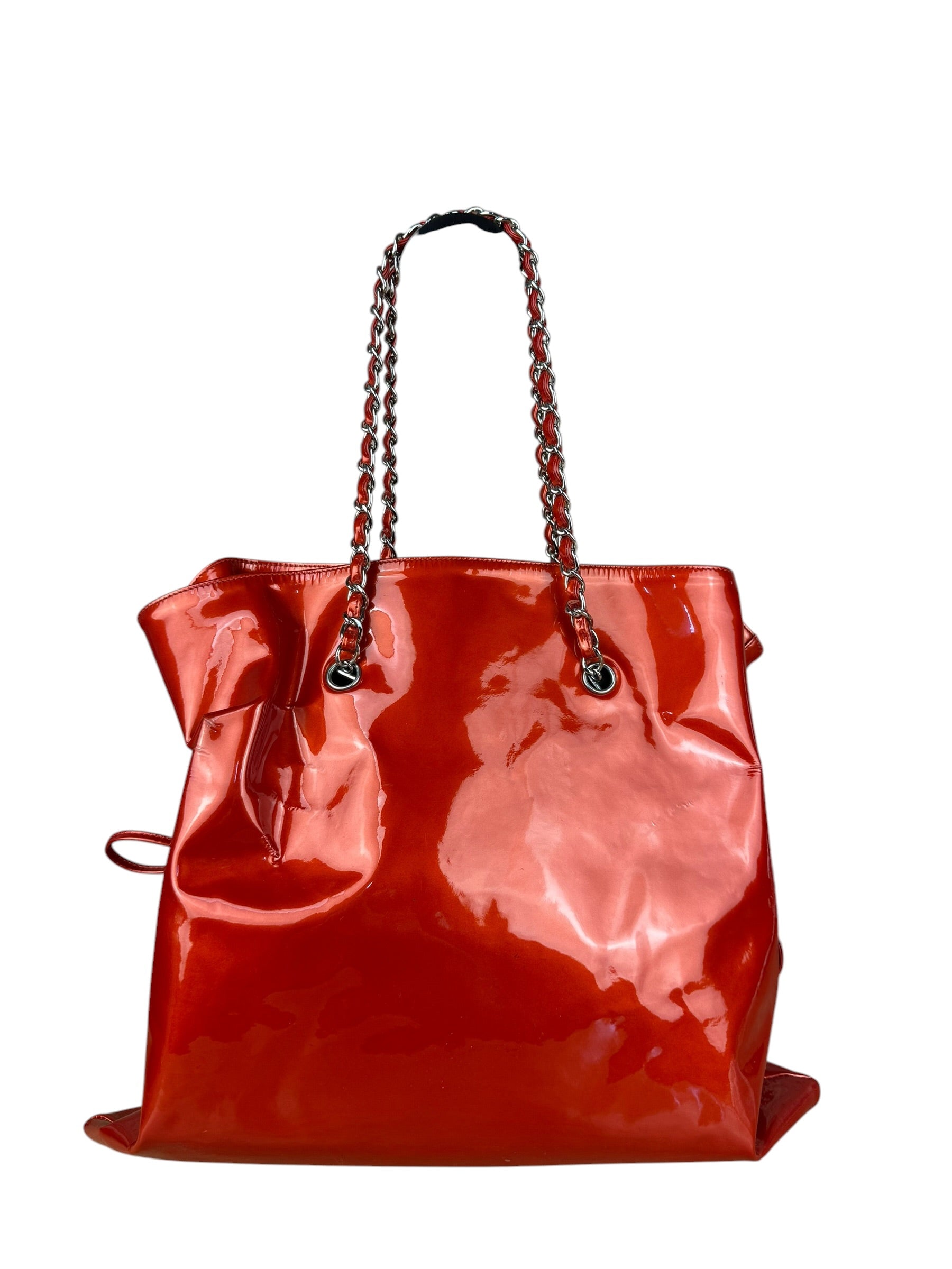 Chanel Red Patent CC Crystal Bon Bon Chain Tote