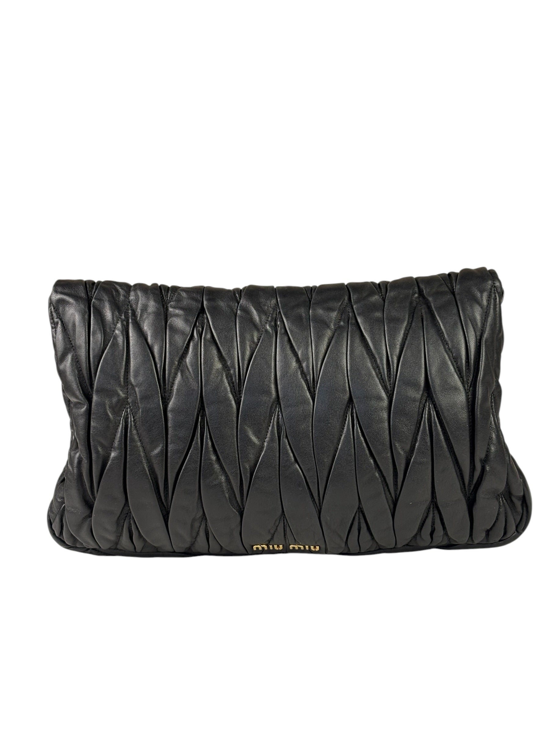 Miu Miu Black Leather Matelasse Shoulder Bag
