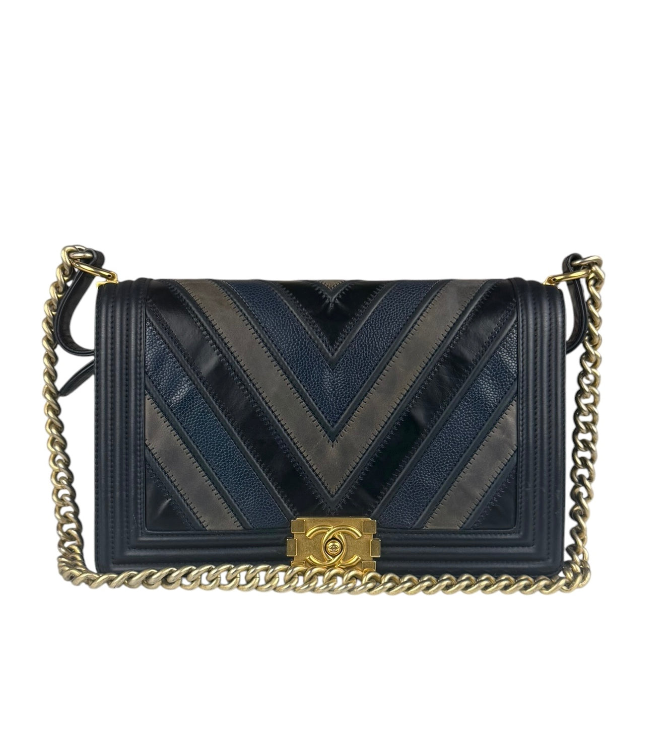 Chanel Tricolor Chevron Leather Old Medium Boy Flap 2016