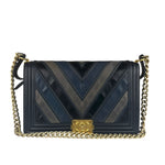 Chanel Tricolor Chevron Leather Old Medium Boy Flap 2016