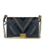 Chanel Tricolor Chevron Leather Old Medium Boy Flap 2016