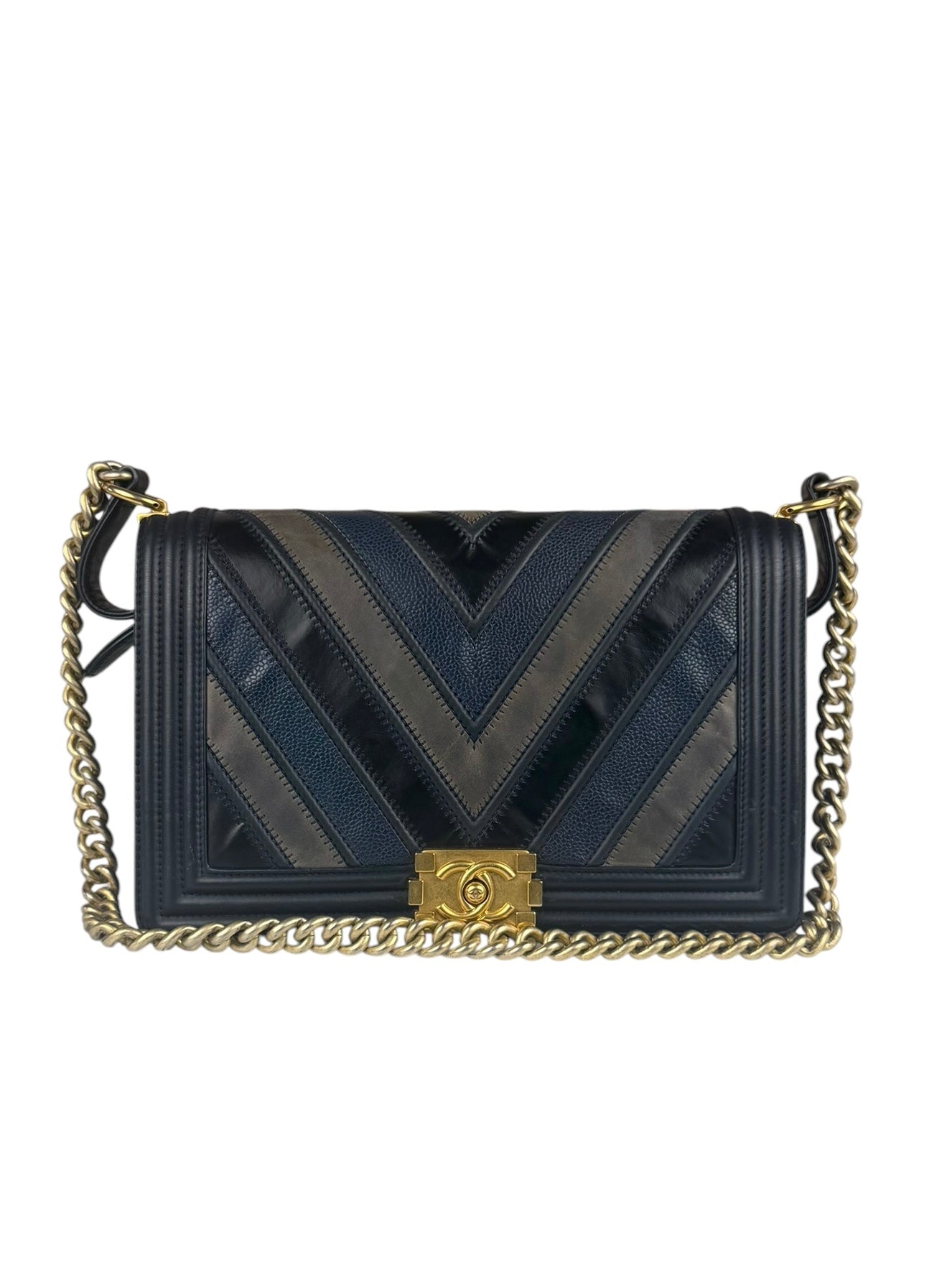 Chanel Tricolor Chevron Leather Old Medium Boy Flap 2016