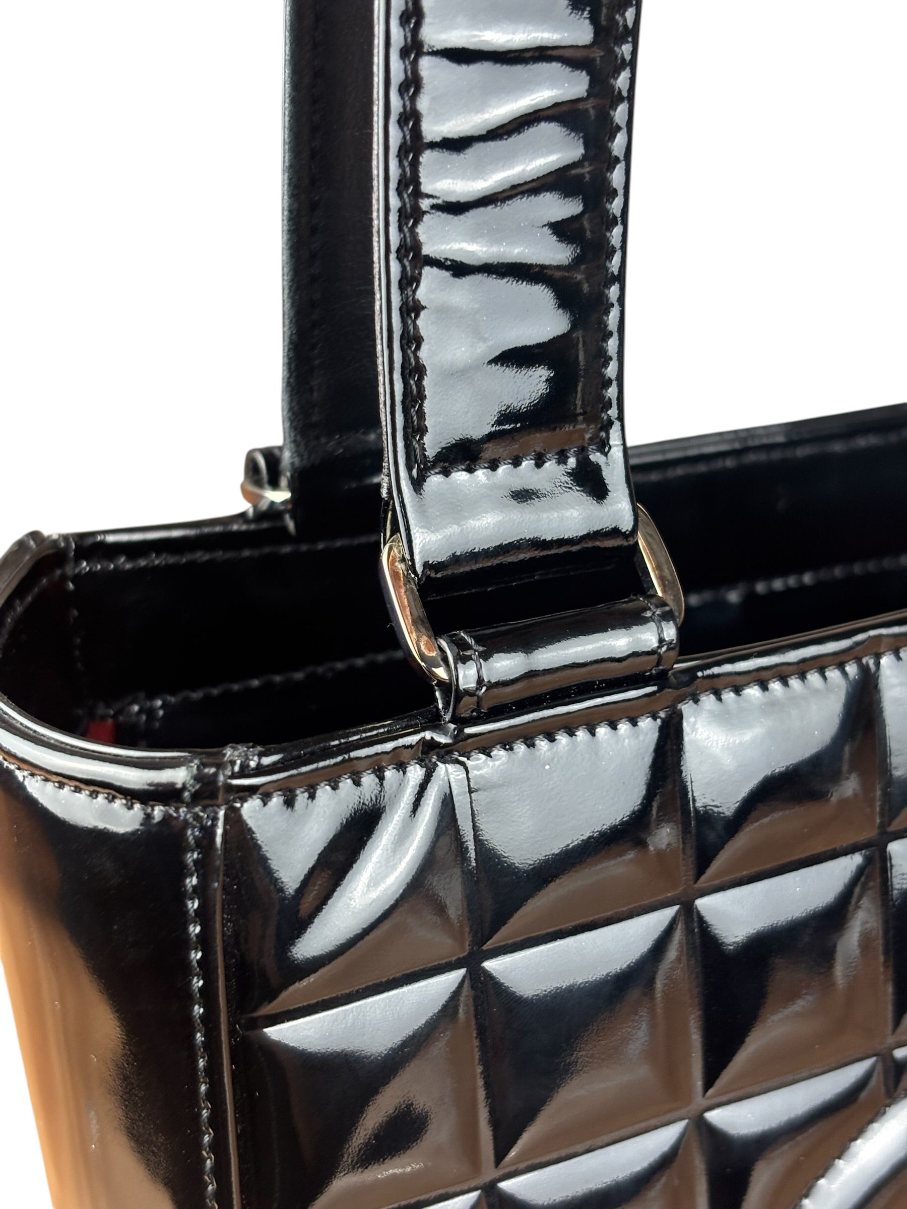 Chanel Black Patent Chocolate Bar Shoulder Tote 2002