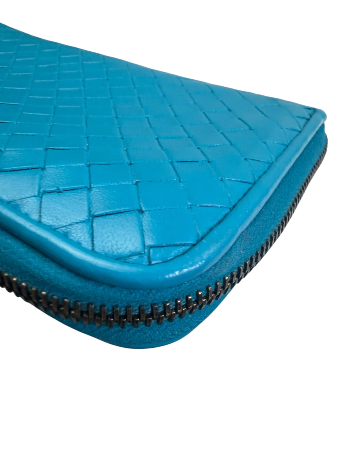 Bottega Veneta Blue Intrecciato Zip Around Long Wallet