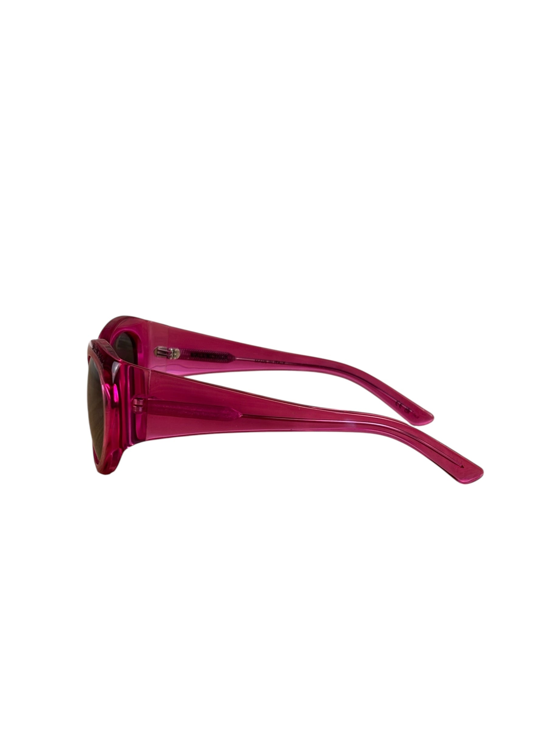 Balenciaga Shiny Transparent Fuchsia Round cat-Eye Sunglasses