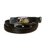 Celine Vintage Black Leather Horse Carriage Rectangular Plate Buckle Belt