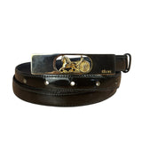 Celine Vintage Black Leather Horse Carriage Rectangular Plate Buckle Belt