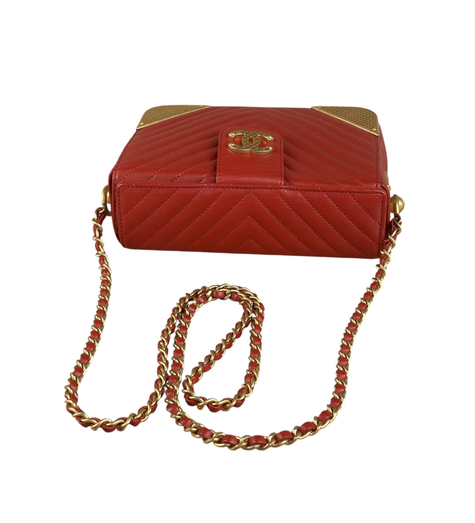 Chanel Red Quilted Leather Rock The Corner Minaudiere Shoulder Bag 2018