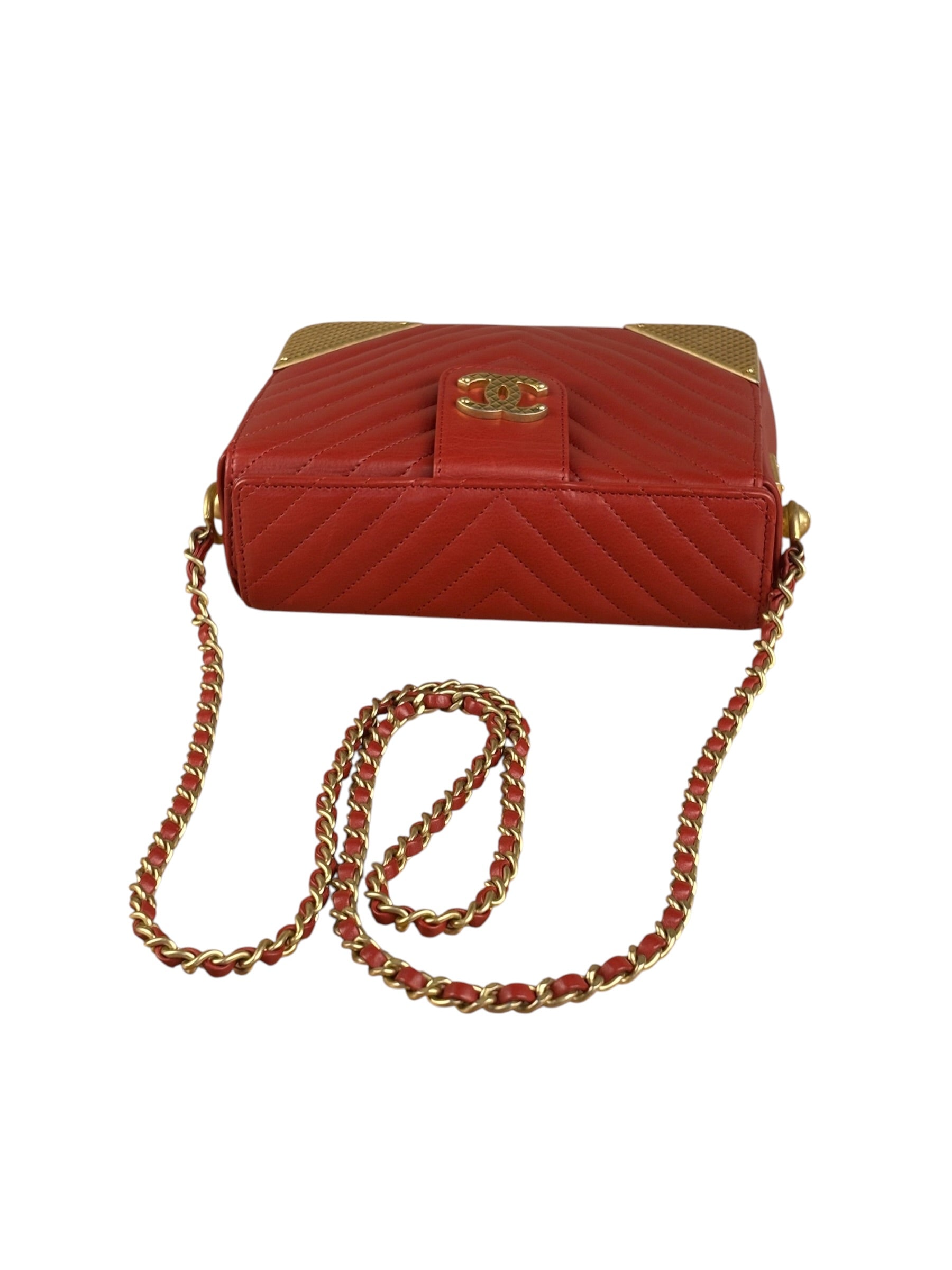 Chanel Red Quilted Leather Rock The Corner Minaudiere Shoulder Bag 2018