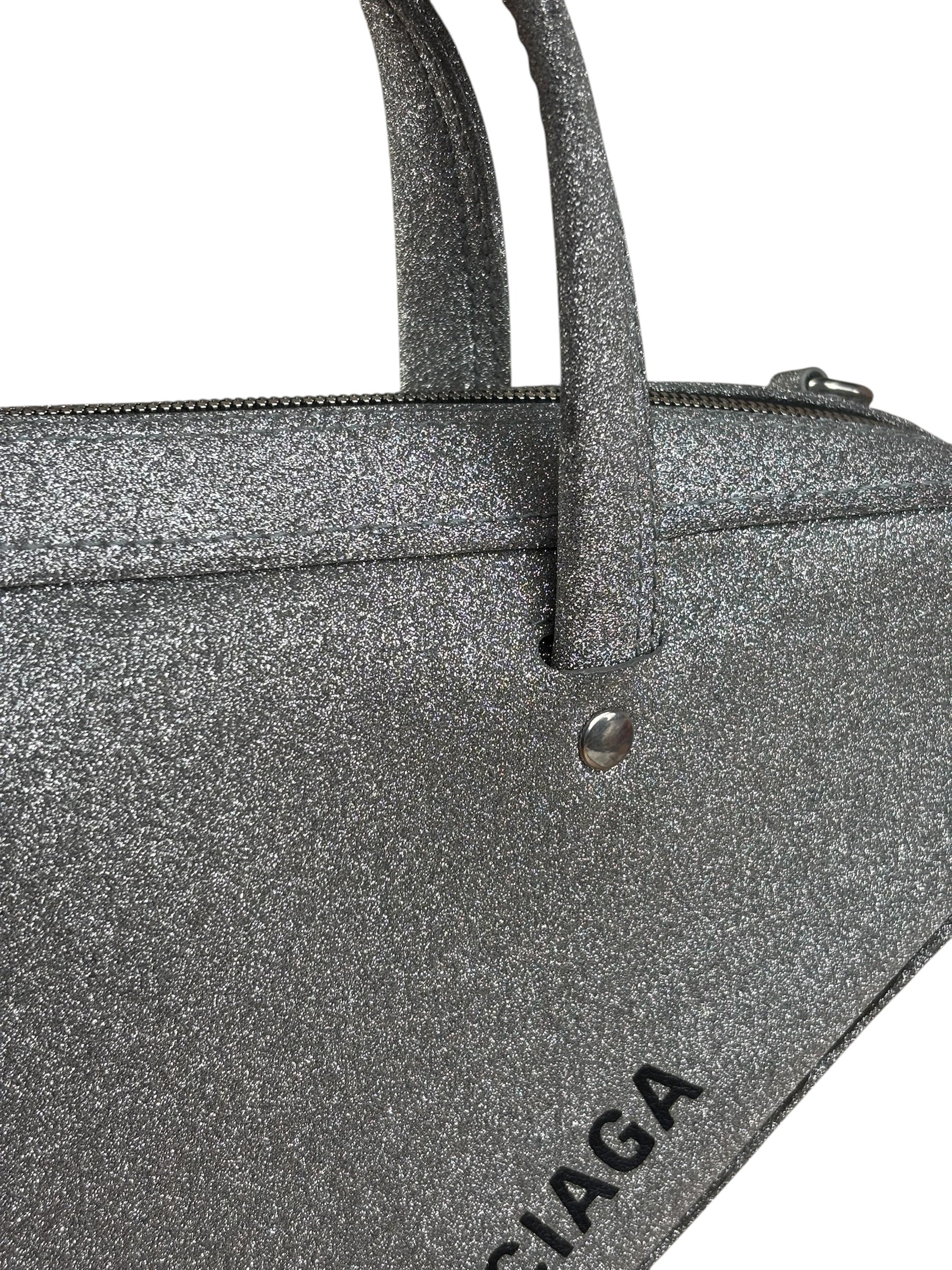 Balenciaga Silver GlitterLeather Triangle Two-Way Bag