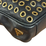 Prada Vintage Black Leather Nappa Metal Grommet Bauletto Handbag
