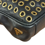 Prada Vintage Black Leather Nappa Metal Grommet Bauletto Handbag