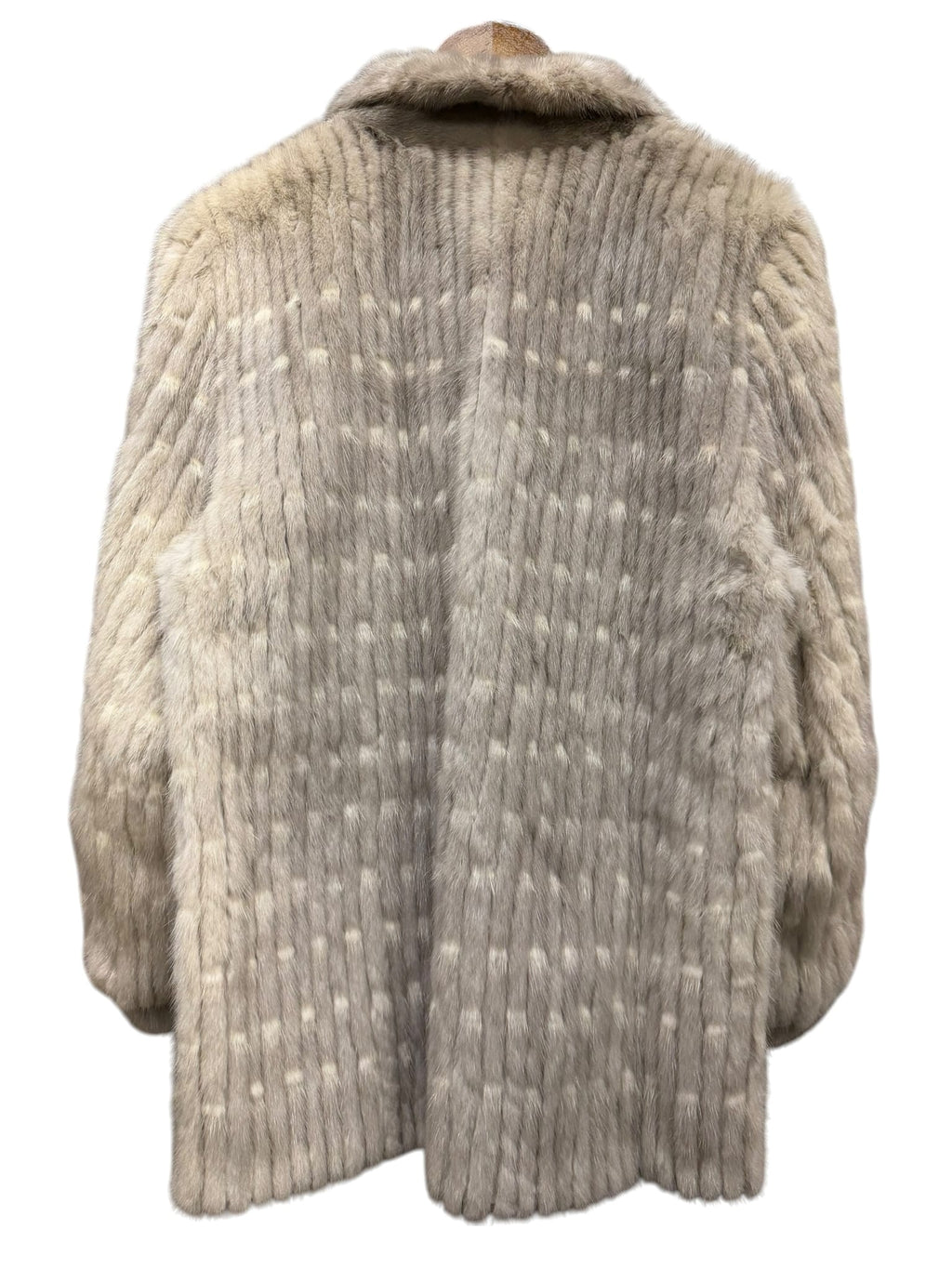 Vintage Light Grey Vertical Striped Saga Mink Fur Coat