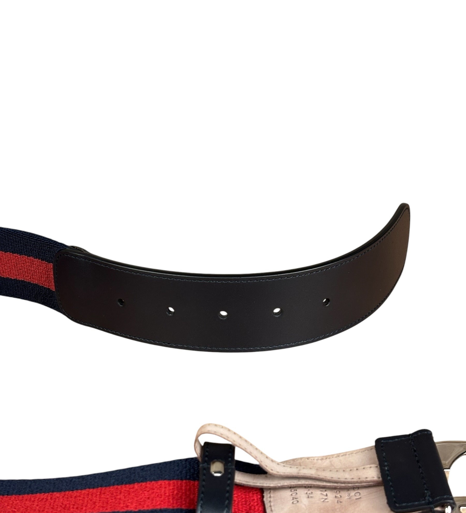 Gucci Navy Blue Leather Trim G Web Buckle Belt