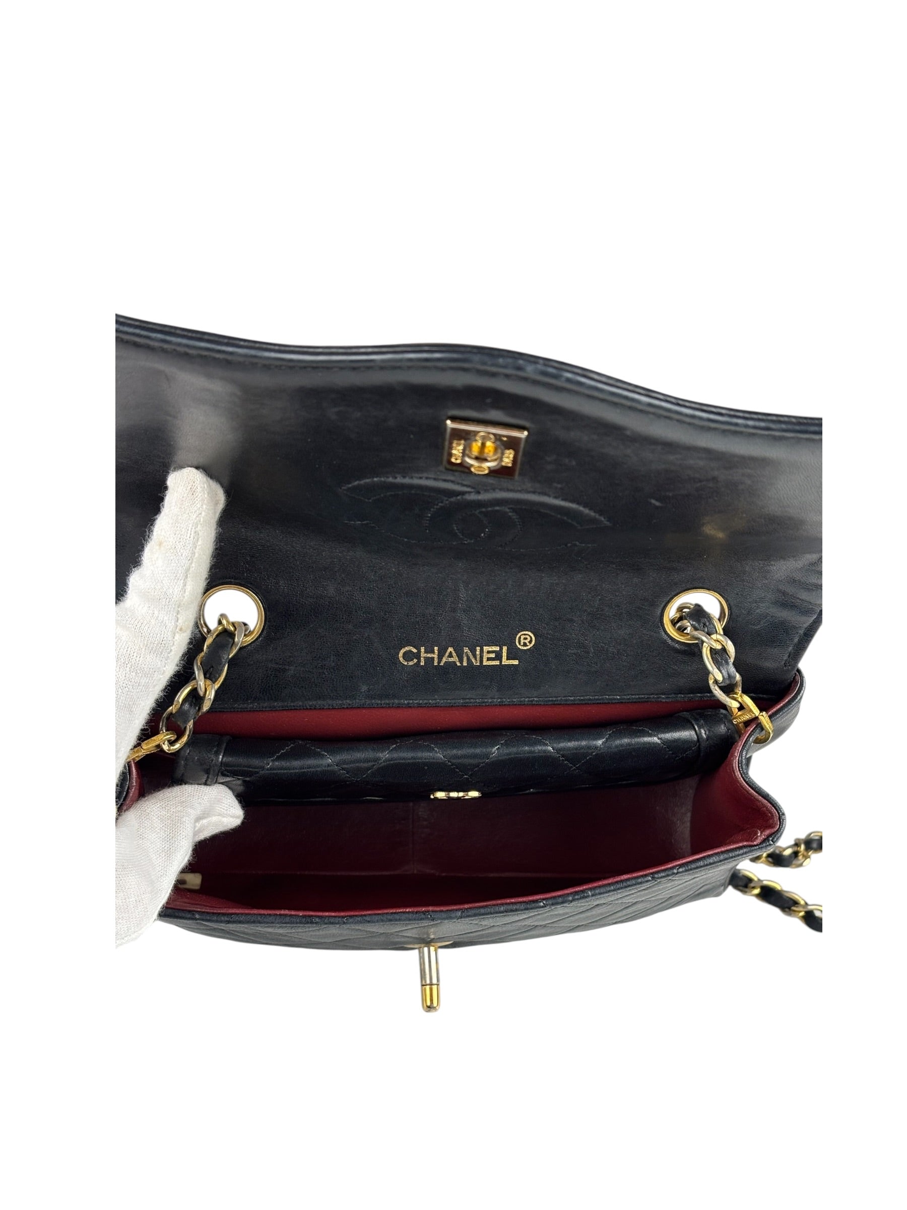 Chanel Vintage Black Leather Double Flap Shoulder Bag 1999