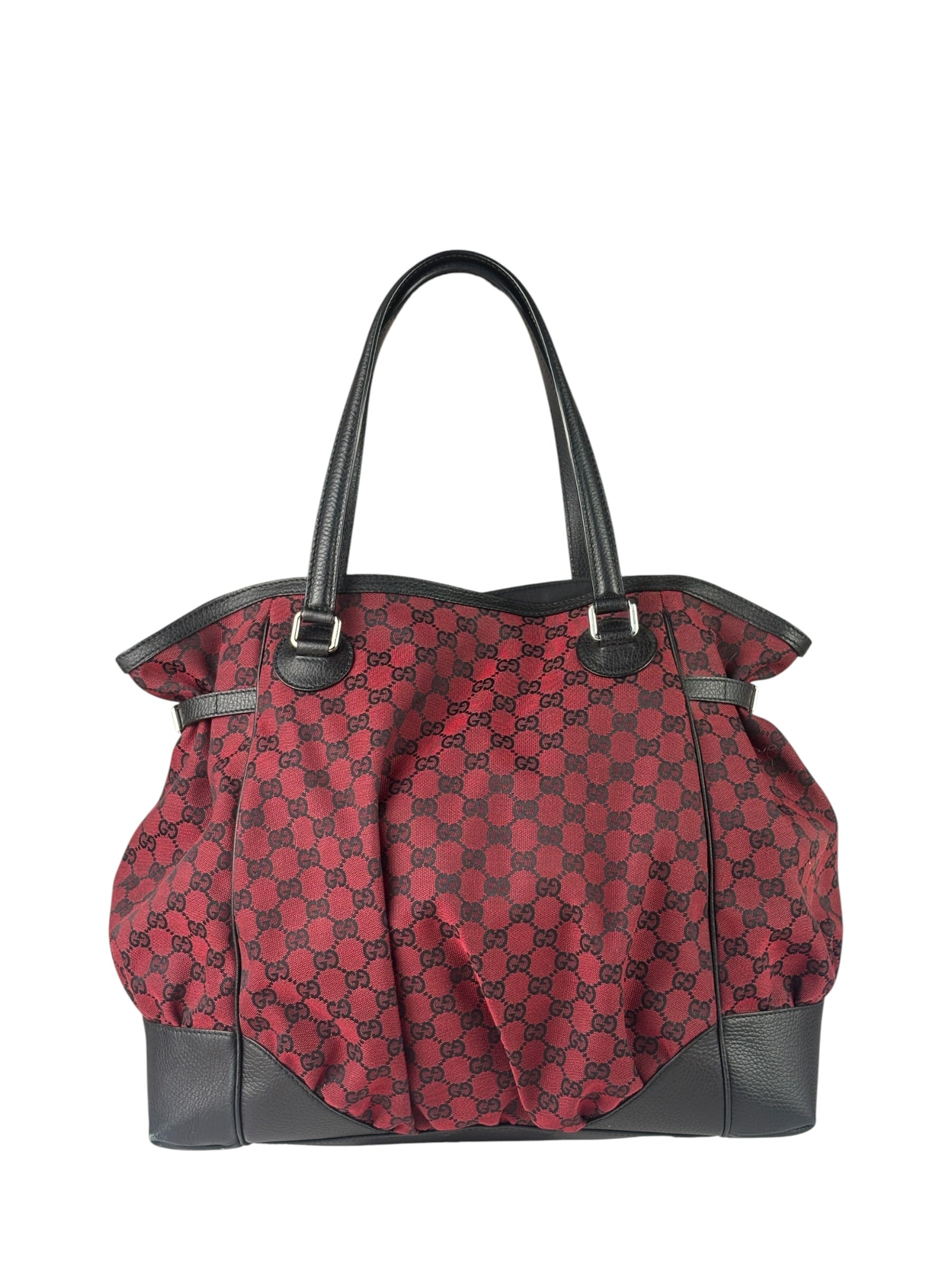 Gucci Red/Black Leather Trim GG Full Moon Tote