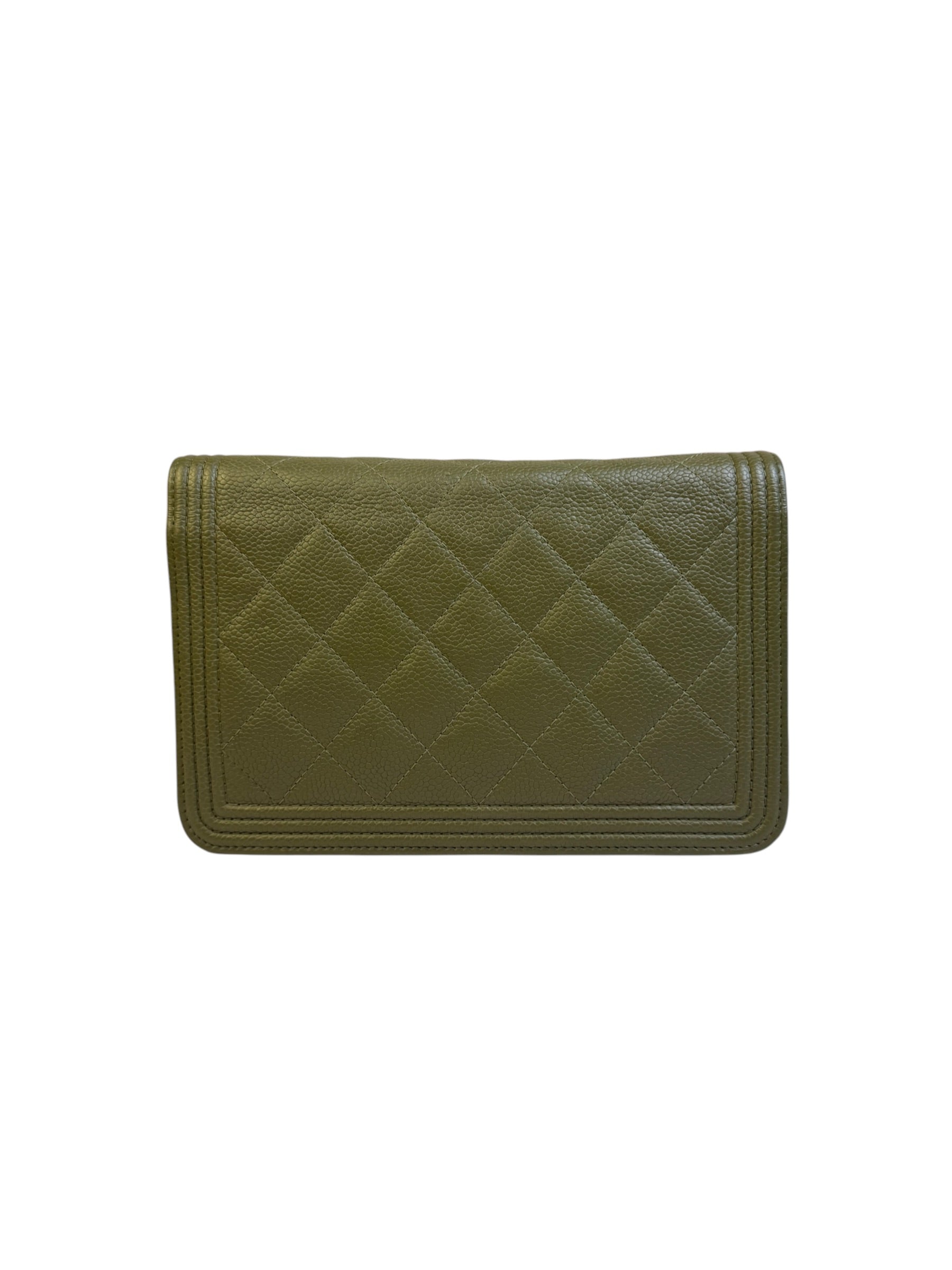 Chanel Olive Green Quilted Caviar Boy Flap Wallet On Chain 2017