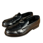 Prada Black Leather Triangle Logo Loafers