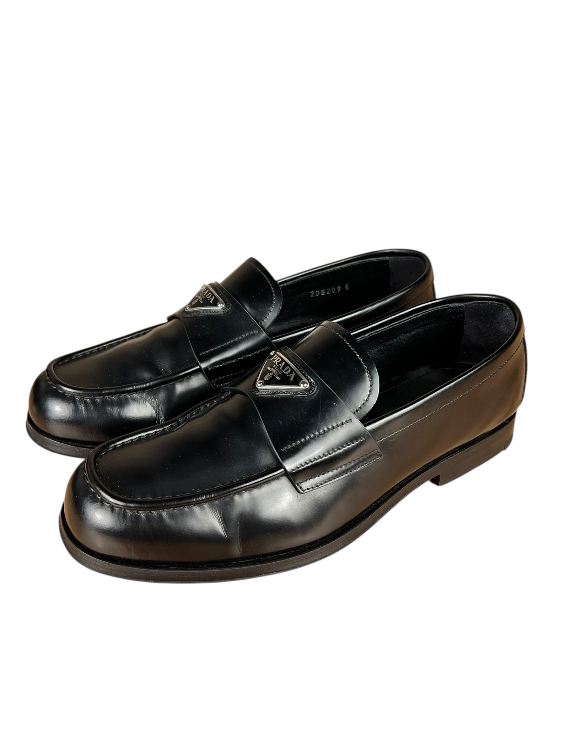 Prada Black Leather Triangle Logo Loafers