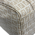 Fendi Beige Leather Trim Zucca Boston Bag