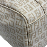 Fendi Beige Leather Trim Zucca Boston Bag