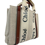 Chloe Brown Leather Trim/Linen Canvas Woody Small Tote